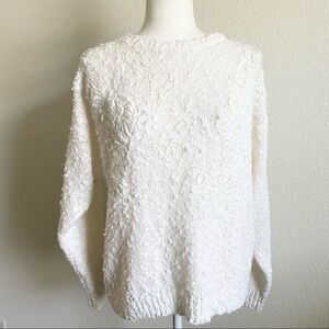 DEB Vintage Sweater Women’s L 1980s 1990s White Ribbon Appliqué Textured